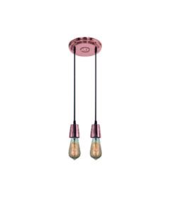 COLGANTE 2 LUCES CABLE TEXT.NEGRO C/BASE REDON COBRE(DISCONT)