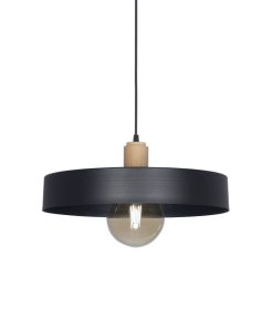 COLGANTE CHAPA 1 LUZ PANT.Ø30CM NEGRO C/DETALLE MADERA