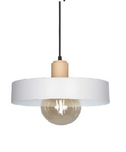 COLGANTE CHAPA 1 LUZ PANT.Ø30CM BLANCO MICR. C/DETALLE MADERA