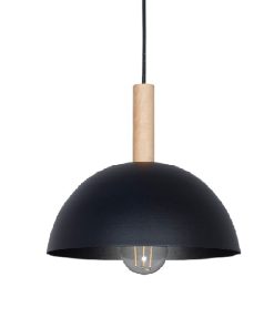 COLGANTE ALUMINIO 1/2 ESFERA Ø34CM NEGRO C/DETALLE MADERA