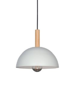 COLGANTE ALUMINIO 1/2 ESFERA Ø34CM BLANCO MICR C/DETALLE MADERA