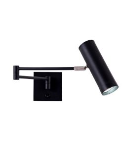 APLIQUE 1L GU10 C/INTERRUPTOR Y BRAZO MOVIL CABEZAL CILINDRO NEGRO MICR.