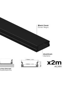 PERFIL ALUMINIO FLAT EXTERIOR 17X7mm NEGRO COVER OPAL 2mts